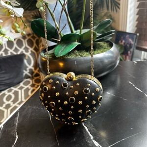 Vintage Juicy Couture Black Leather Rhinestone Heart Bag. Pre-owned.